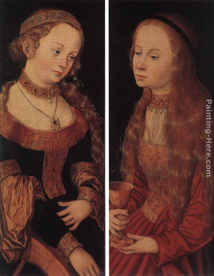 St Catherine of Alexandria and St Barbara painting - Lucas Cranach the Elder St Catherine of Alexandria and St Barbara art painting